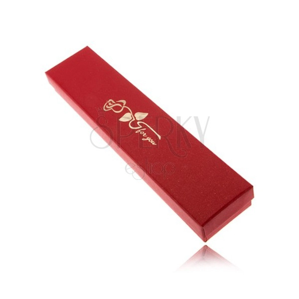 Błyszczące czerwone pudełeczko na bransoletkę, złota róża z dedykacją