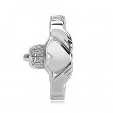Srebrny pierścionek 925 - serce, ręce, korona, wycięcie wokół obwodu