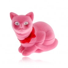 Aksamitne pudełeczko na kolczyki, różowy kot z kokardką