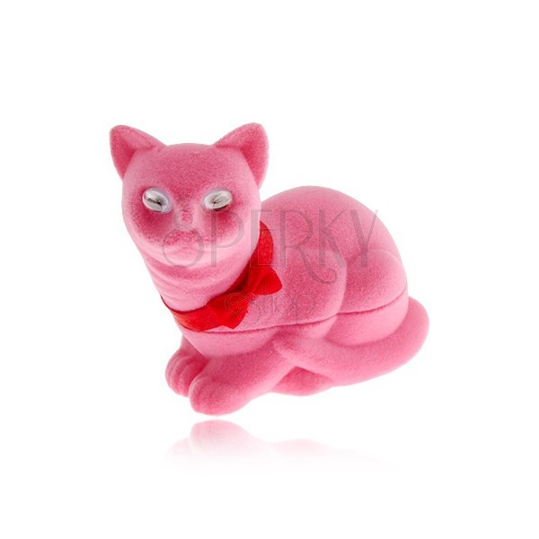 Aksamitne pudełeczko na kolczyki, różowy kot z kokardką