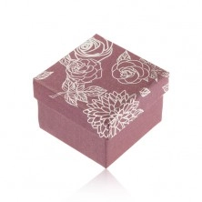 Błyszczące fioletowe pudełeczko na pierścionek, srebrna ilustracja kwiatów
