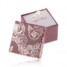 Błyszczące fioletowe pudełeczko na pierścionek, srebrna ilustracja kwiatów