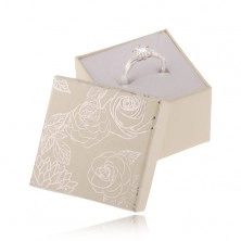 Kremowobiałe pudełeczko na biżuterię, srebrny motyw kwiatów