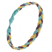 Fioletowo-niebiesko-żółta pleciona sznurkowa bransoletka, warkocz