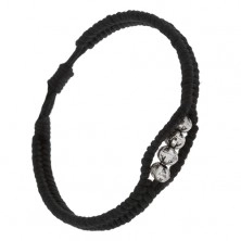 Pleciona sznurkowa bransoletka w czarnym kolorze, cztery patynowane koraliki