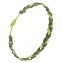 Warkoczowa bransoletka z rzemyków w trzech odcieniach zieleni