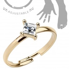 Regulowany pierścionek na rękę lub nogę, złoty, kwadratowa przezroczysta cyrkonia