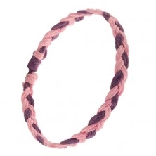 Różowo-fioletowa bransoletka z zaplatanych rzemyków, warkocz