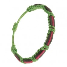 Pleciona zielona sznurkowa bransoletka, czarna, różowy i zielony pasek skóry