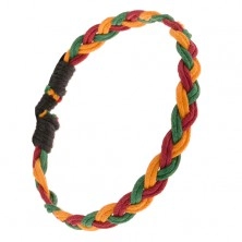 Żółto-czerwono-zielona bransoletka ze sznurków, styl warkoczowy