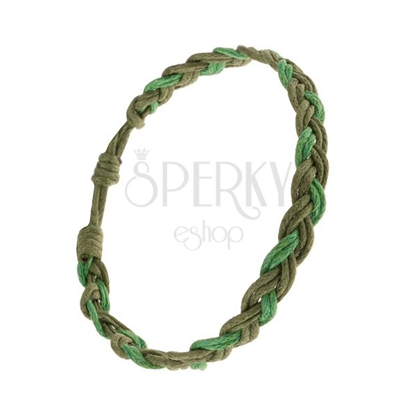 Pleciona bransoletka ze sznurków w dwóch odcieniach zieleni, warkocz
