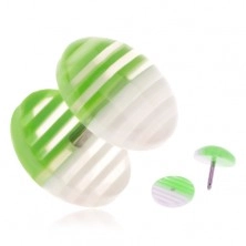 Fake plug z akrylu, przezroczyste kółeczka z białymi i zielonymi paskami
