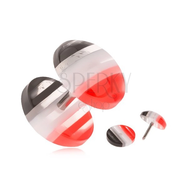 Fake plug z akrylu, wypukłe kółka, czerwone, białe i czarne pasy