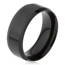 Stalowy pierścionek czarnego koloru, ścięte krawędzie