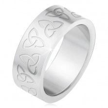 Stalowy pierścionek z wygrawerowanymi celtyckymi symbolami, Triquetra
