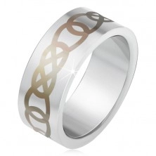Matowy stalowy pierścionek srebrnego koloru, szary ornament z zarysów łez