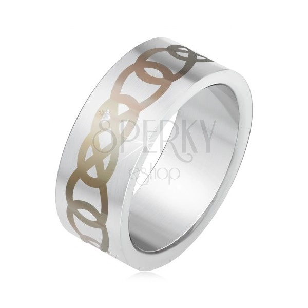 Matowy stalowy pierścionek srebrnego koloru, szary ornament z zarysów łez