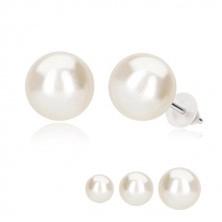 Kolczyki wkręty, biała syntetyczna perła, srebro 925
