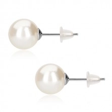 Kolczyki wkręty, biała syntetyczna perła, srebro 925