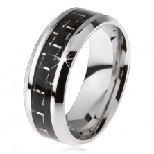 Stalowy pierścionek - środkowy pas z czarnym włóknem węglowym