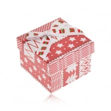 Czerwono-białe pudełeczko prezentowe, motyw świąteczny, kokardka