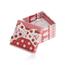 Czerwono-białe pudełeczko prezentowe, motyw świąteczny, kokardka