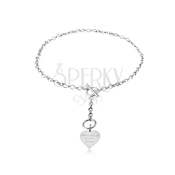 Naszyjnik ze srebra 925, łańcuszek i symetryczne serce z napisem