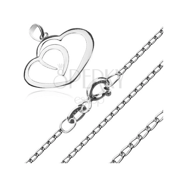 Naszyjnik ze srebra 925 - kontury dwóch serc na łańcuszku z podłużnych ogniw