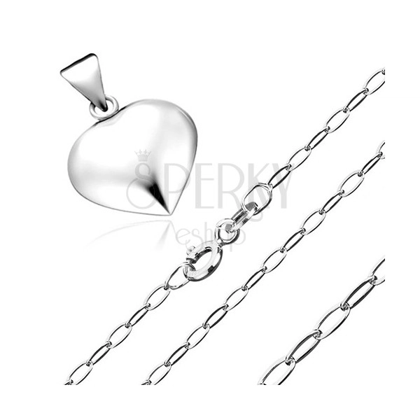 Naszyjnik ze srebra 925 - wisiorek w postaci trójwymiarowego serca, lśniący łańcuszek