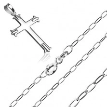 Srebrny naszyjnik 925 - krzyż z potrójnymi ramionami na lśniącym łańcuszku