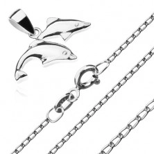 Naszyjnik - dwa skaczące delfiny, łańcuszek z owalnych ogniw, srebro 925