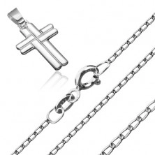 Naszyjnik, lśniący łańcuszek z owalnych ogniw i przeplatany krzyż, srebro 925