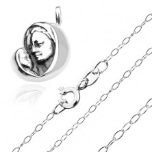 Srebrny naszyjnik 925 - Madonna z Dzieciątkiem na lśniącym łańcuszku