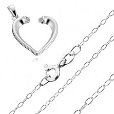 Naszyjnik, niepełny zarys serca z cyrkoniami na łańcuszku z owalnych ogniw, srebro 925