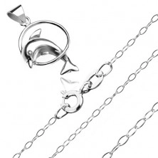 Naszyjnik ze srebra 925 - delfin skaczący przez obręcz, łańcuszek z drobnych ogniw