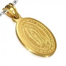 Owalny stalowy medalik w złotym kolorze, wniebowzięcie Madonny, 15 x 22 mm