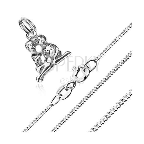 Naszyjnik - siedząca para i łańcuszek z drobnych ogniw, srebro 925