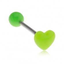 Neonowo zielone symetryczne serce, kolczyk do języka