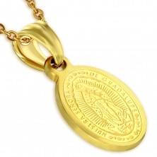 Stalowy medalik w złotym kolorze, Wniebowzięcie Maryi Panny, 11 x 15 mm