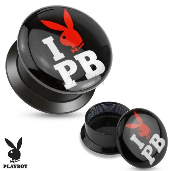 Czarny wkręcany plug z akrylu - I love Playboy