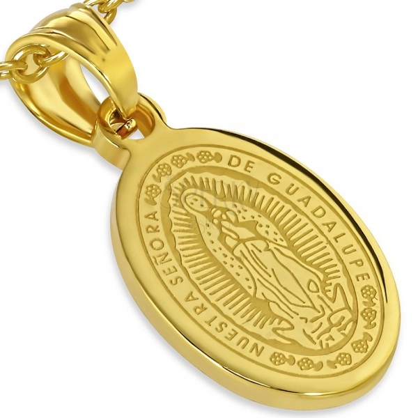 Stalowy medalik w złotym kolorze, wniebowzięcie Maryi Panny, 13 x 19 mm