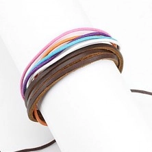 Bransoletka Multi - kolorowe sznurki, trzy czekoladowo brązowe paski skóry