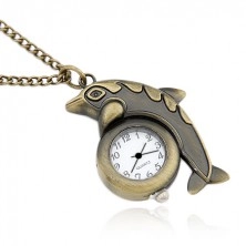 Zegarek na łańcuszku w matowym złotym kolorze, delfin