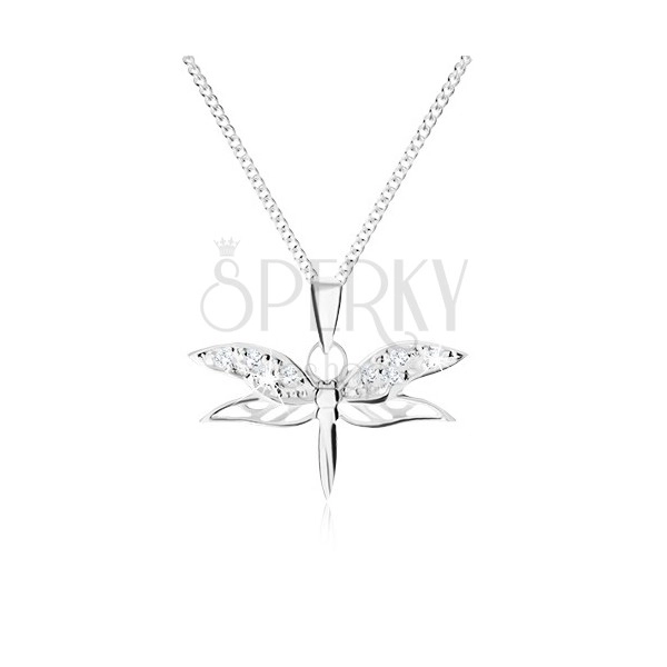 Naszyjnik ze srebra 925, łańcuszek i wisiorek ważka, cyrkoniowe skrzydła