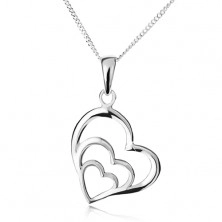 Naszyjnik - łańcuszek i trzy asymetryczne zarysy serc, srebro 925