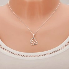 Naszyjnik - łańcuszek i trzy asymetryczne zarysy serc, srebro 925