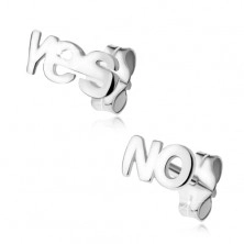 Kolczyki ze srebra 925, napis YES i NO