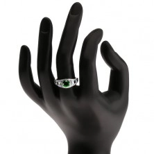 Przezroczysty cyrkoniowy pierścionek z zielonym kamyczkiem, ważki, srebro 925