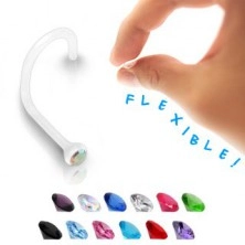 Kolczyk do nosa - przezroczysty BioFlex z kolorową cyrkonią