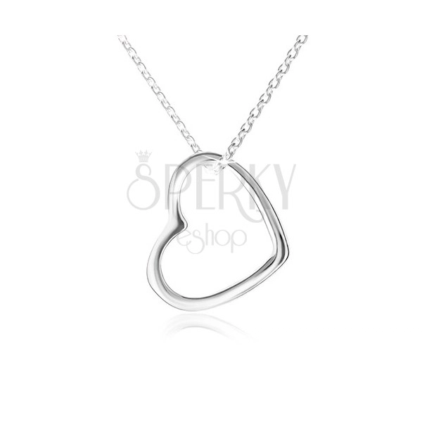 Naszyjnik - kontury symetrycznego serca, lśniący łańcuszek, srebro 925